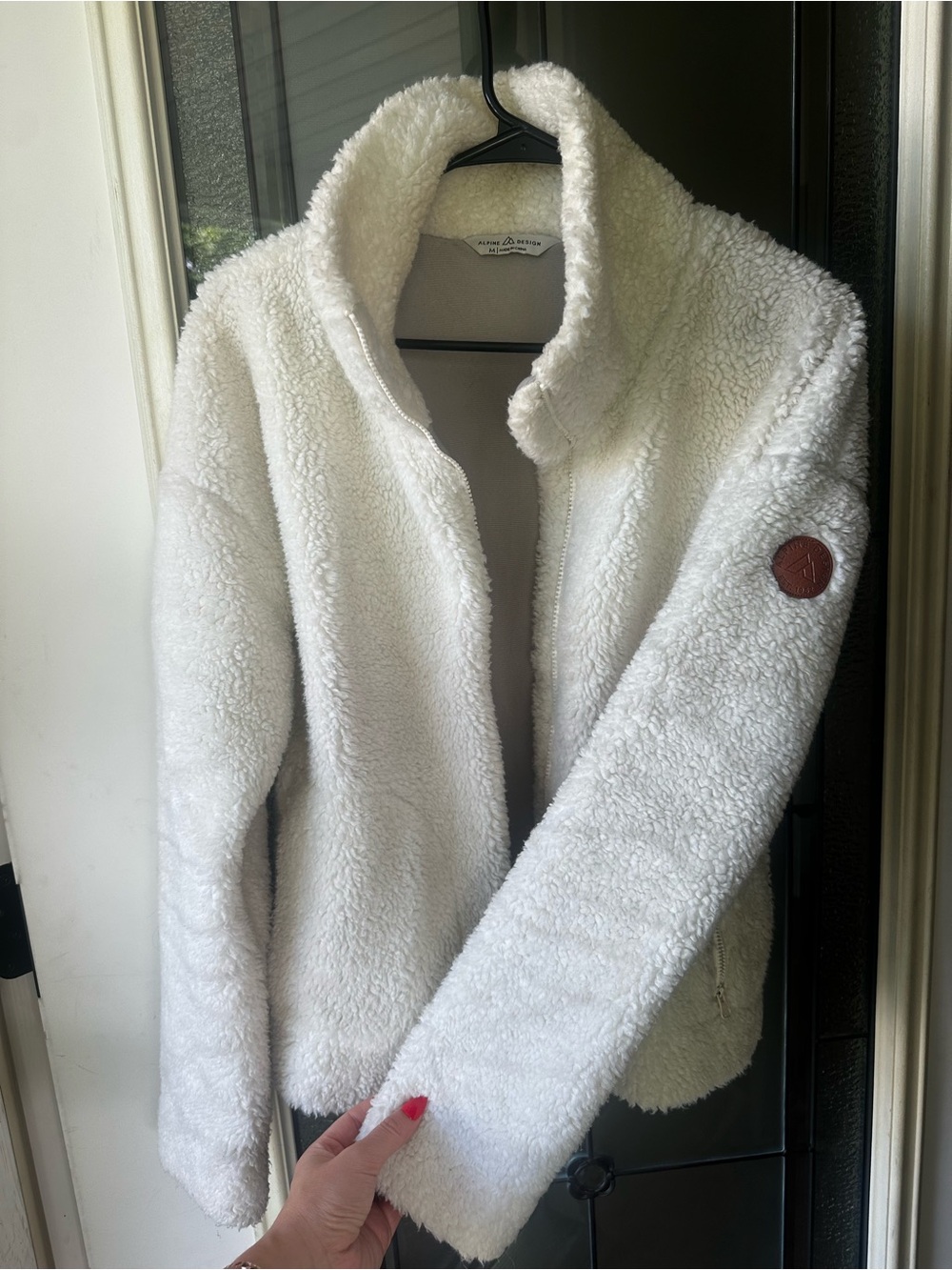 Alpine Design White Sherpa Teddy Jacket with Brown Patch